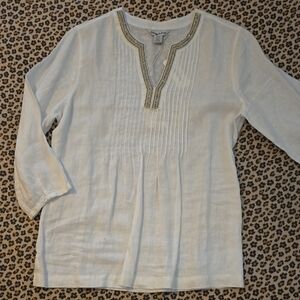 NWT Tommy Bahama LINEN White Tunic with Beaded Neckline - Small